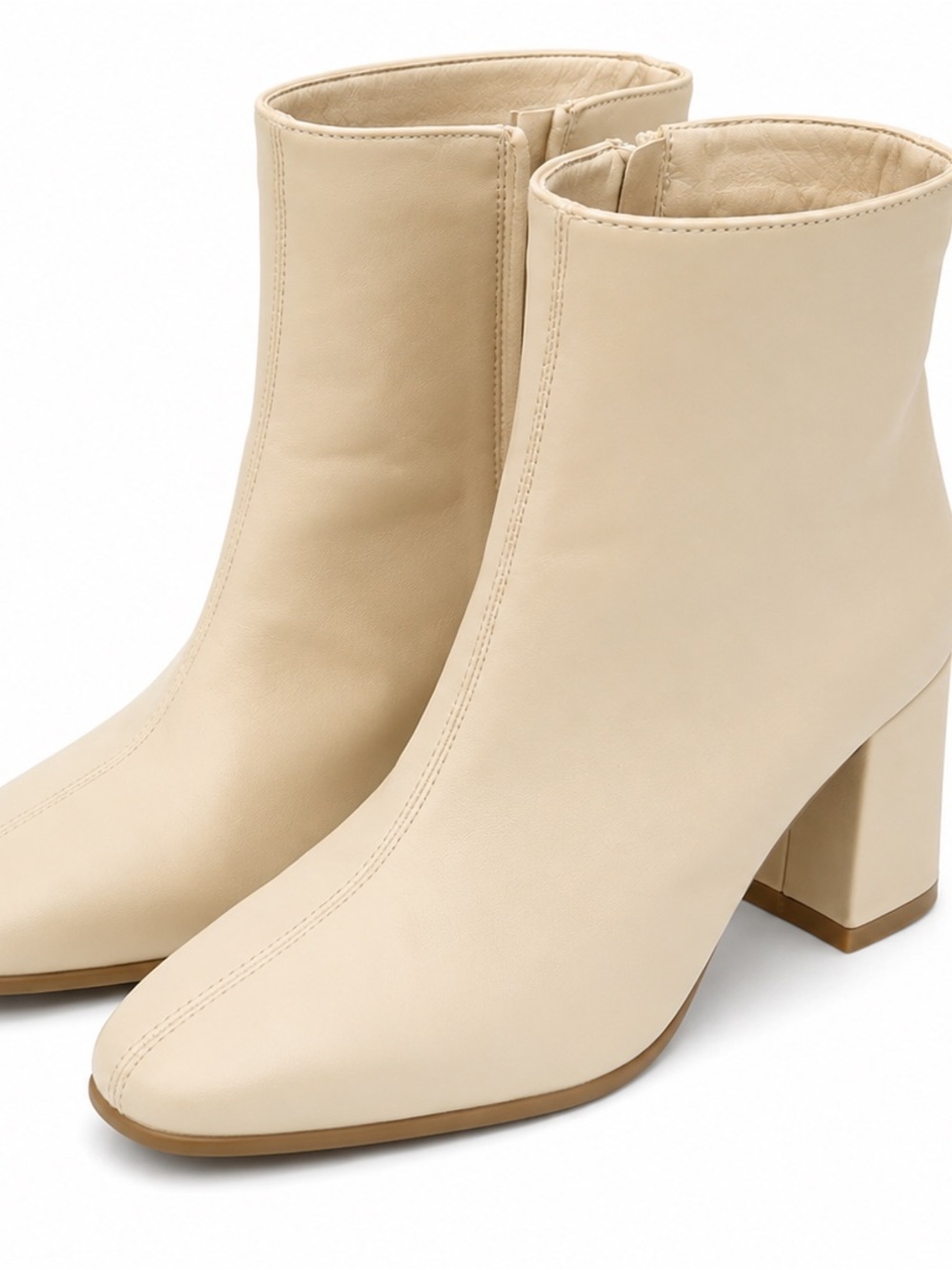Primark Cream Ivory Square Toe Block Heel Ankle Boots Women’s Size 8 Wide Fit